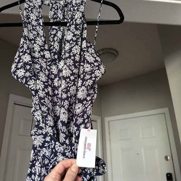 New! Vineyard Vines Halter Tie-Waist Maxi Dress Ivy Floral 30942 Size 6 Blue - Picture 7 of 12
